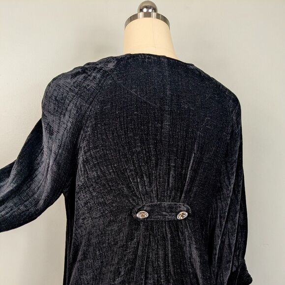 Velvet Top M Black Velour Blouse Button Whmsigoth Laggenlook 3/4 Sleeve Flowy - Picture 7 of 11